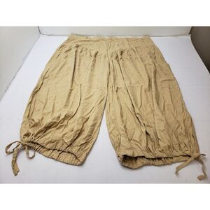 Fe Noel Womens Yoke Pants High Rise Drawstring Linen Blend Beige Sz 28 PLUS SIZE